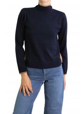 Maglione tinta unita con contrasti di colore 